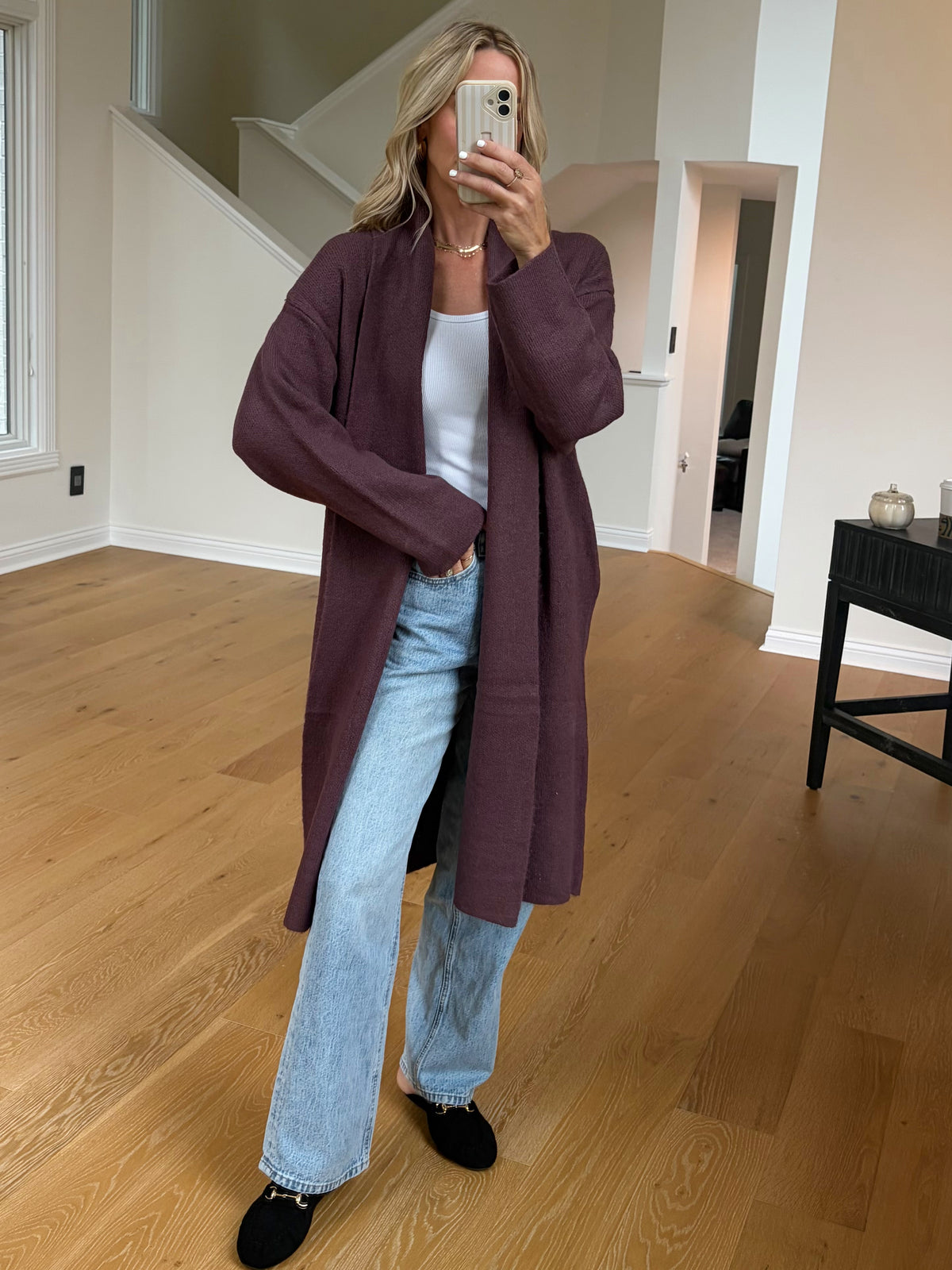 Long Open Cardigan- Berry