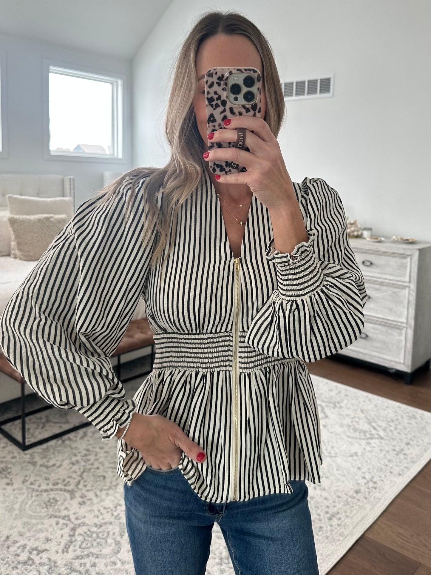 Pin Stripe Zip Blouse