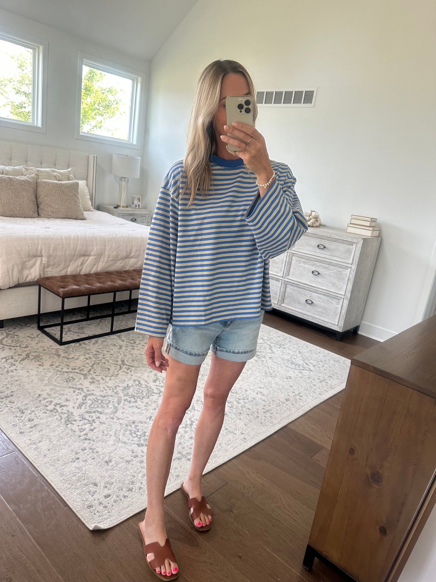 Oversized Striped 3/4the Sleeve Tee