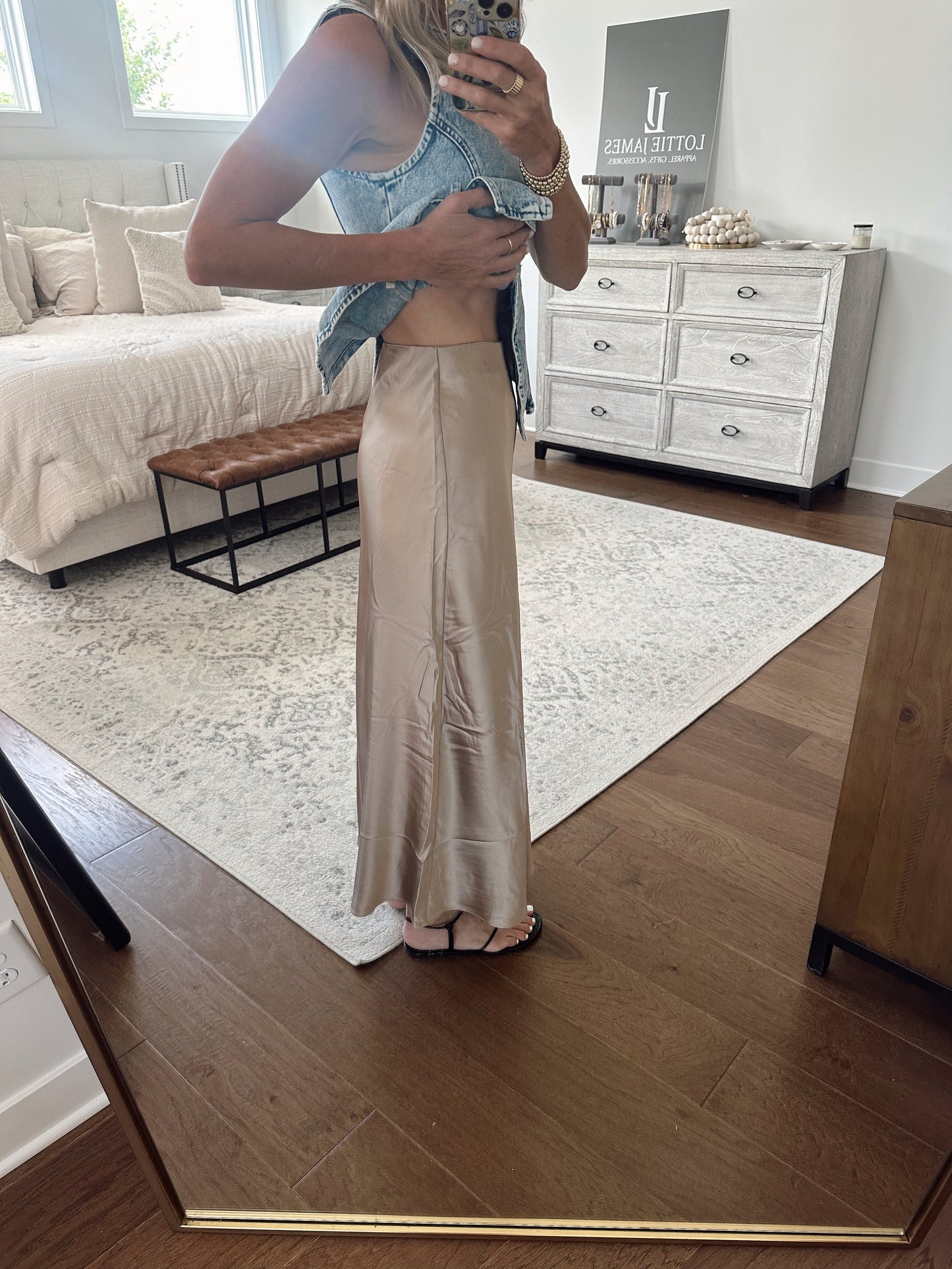 Satin Midi Skirt- Taupe