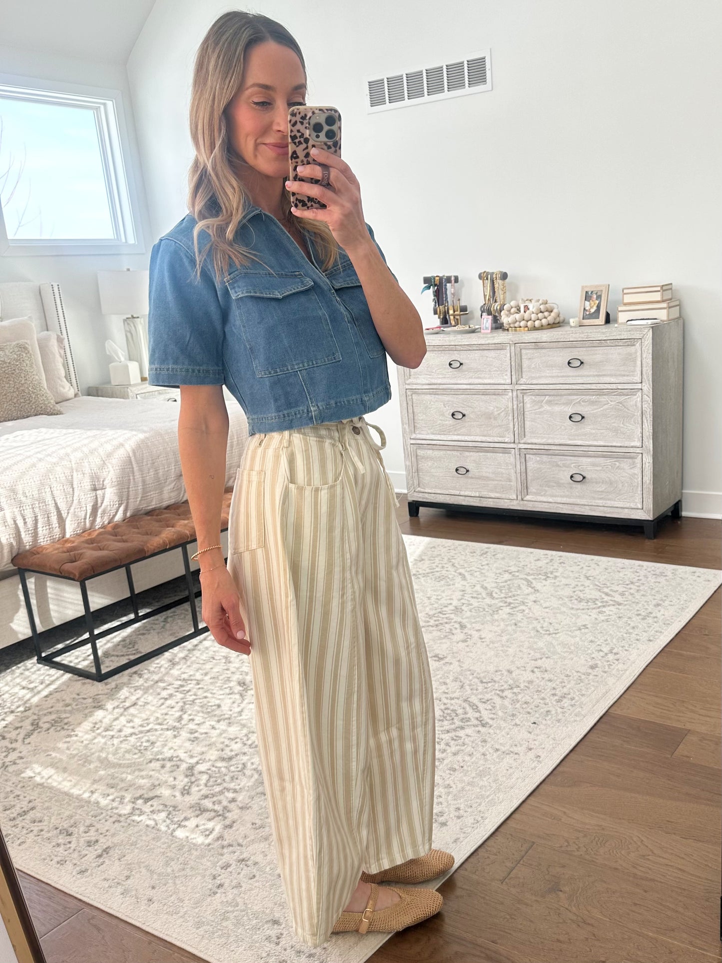 Taupe Striped Denim