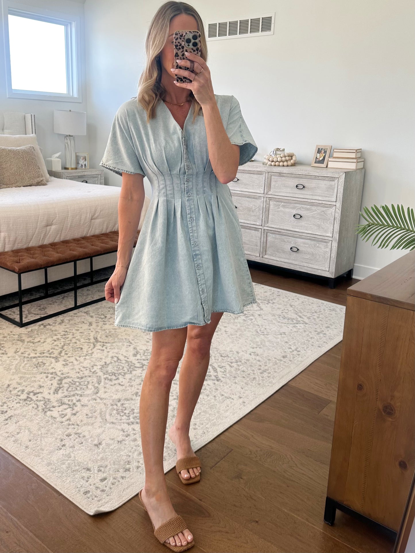 Pintuck Chambray Dress
