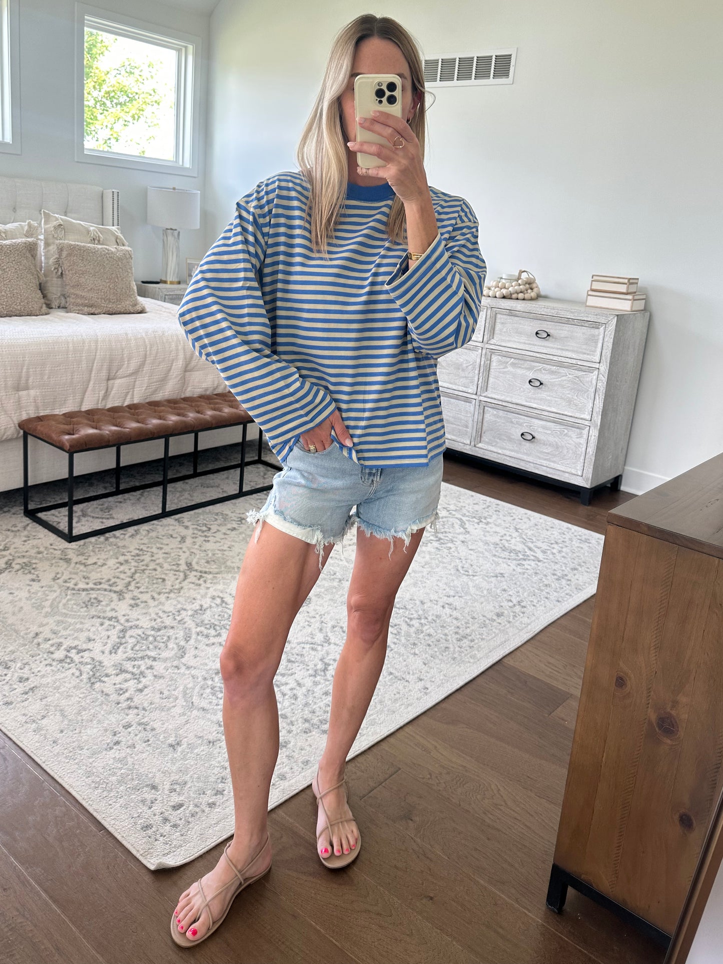 Oversized Striped 3/4the Sleeve Tee