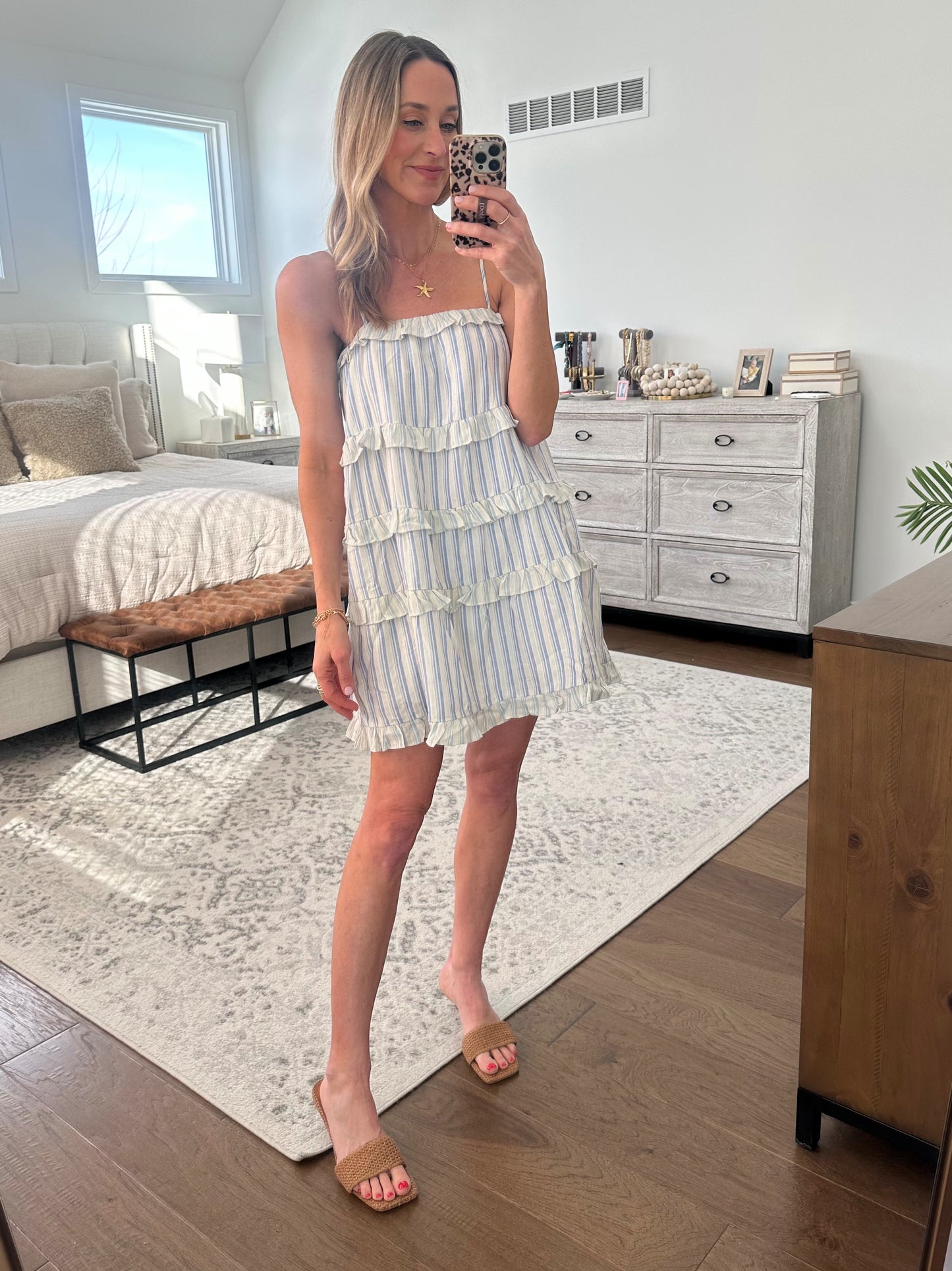 Blue Striped Ruffle Dress