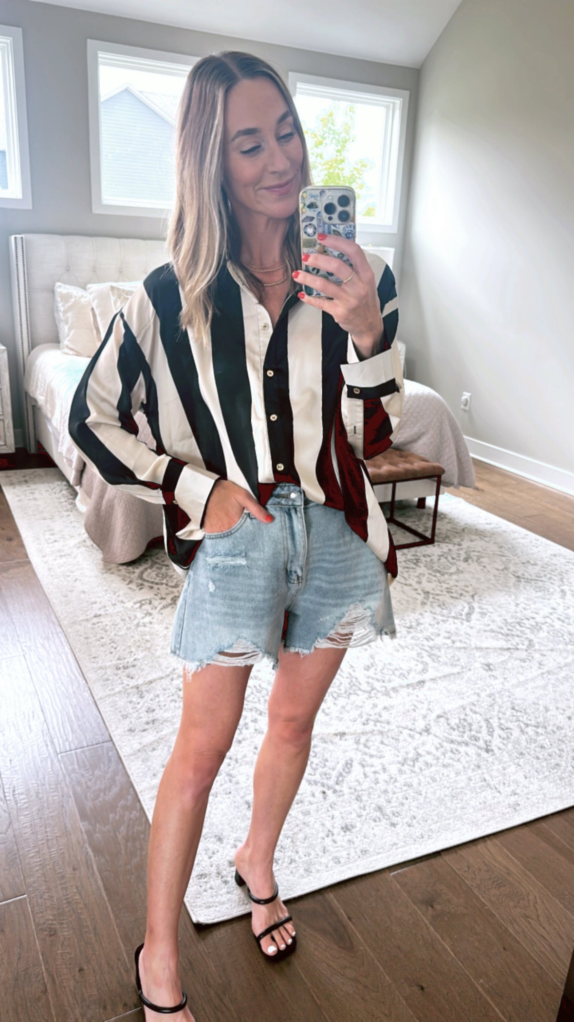 High Rise Distressed Denim Shorts