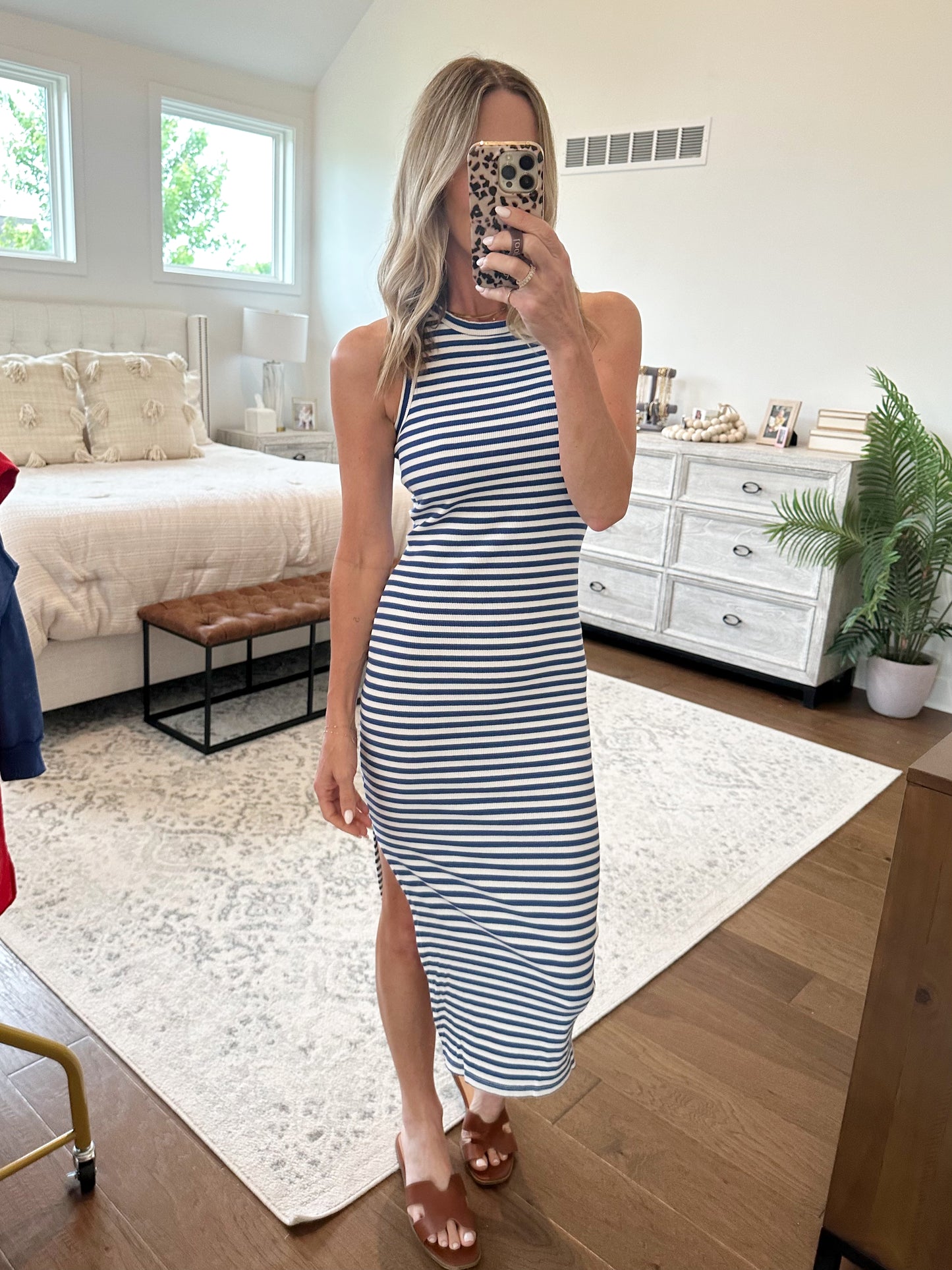 Royal and White Striped Maxi Dress