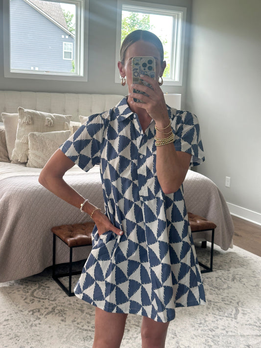 Blue Geo Mini Dress