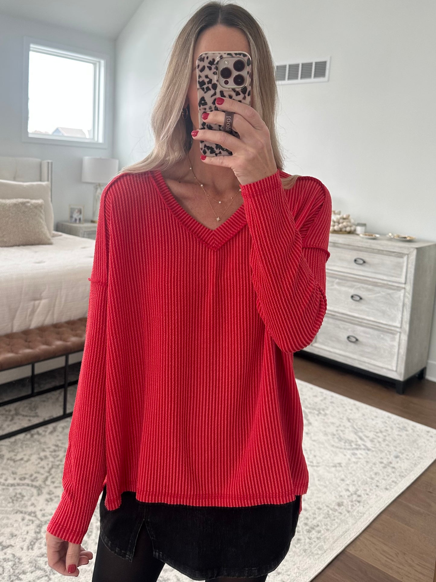 V Neck Thermal- Red