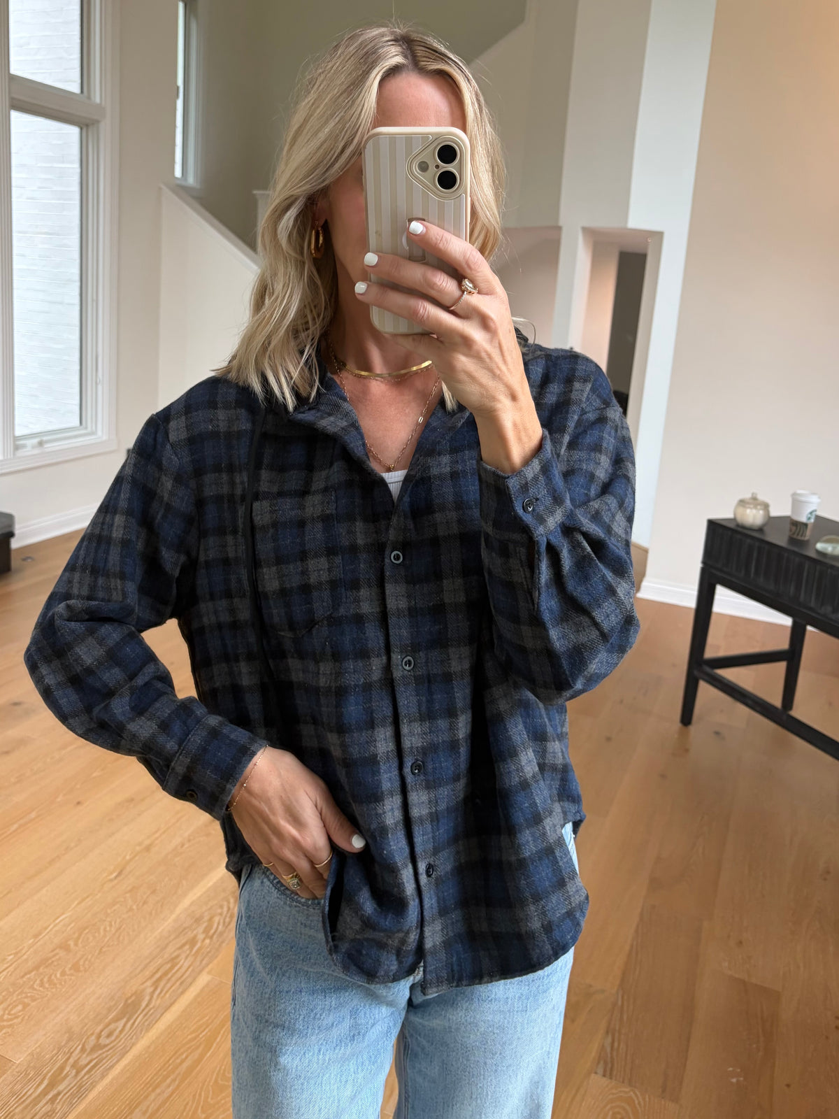 Navy Hooded Flannel