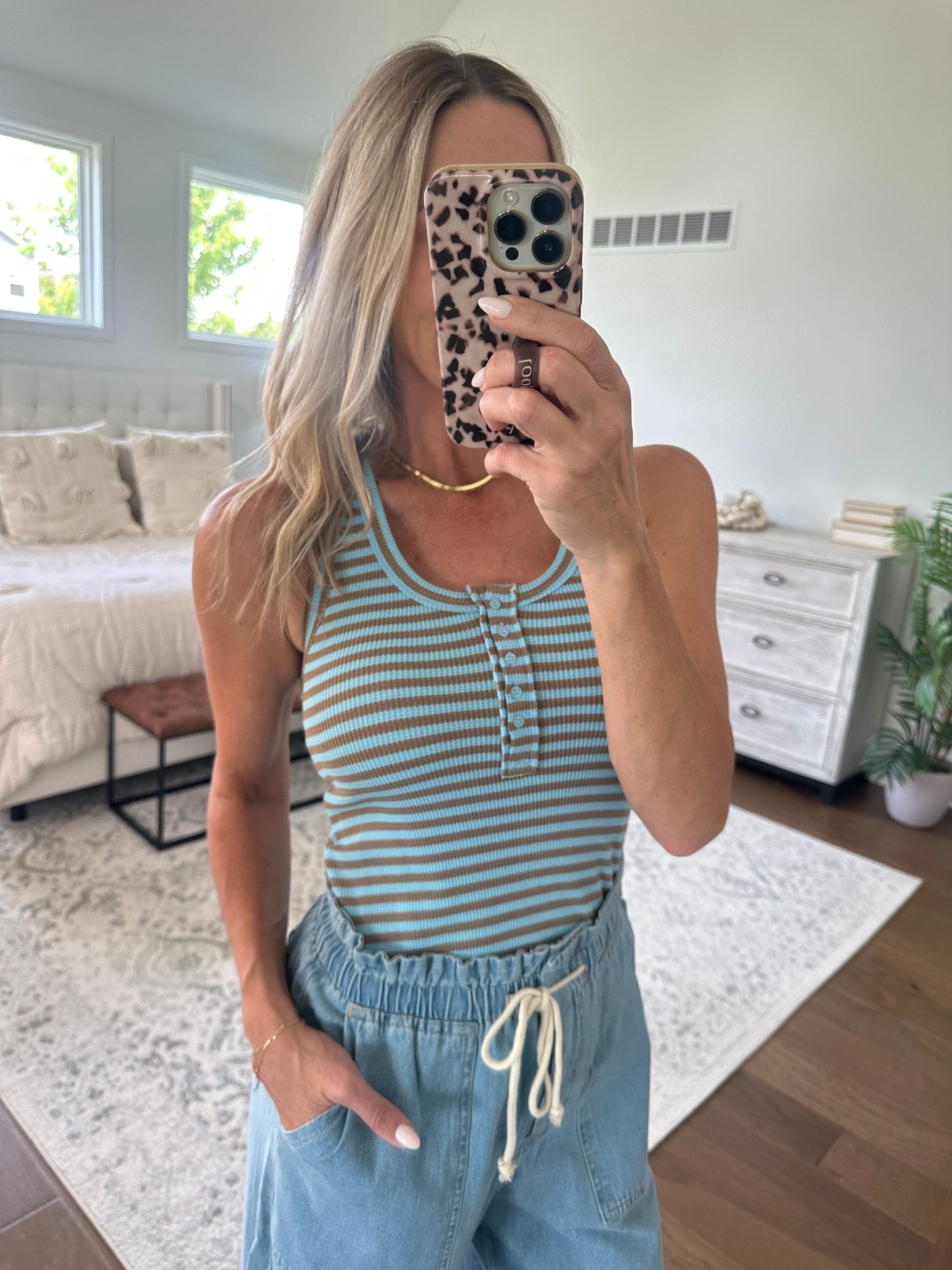Knit Tank- Blue/Brown