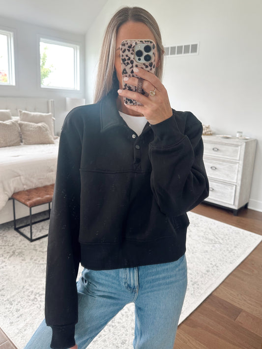 Black Half Snap Sweatshirt