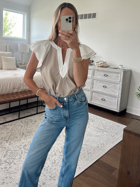Taupe and White Top