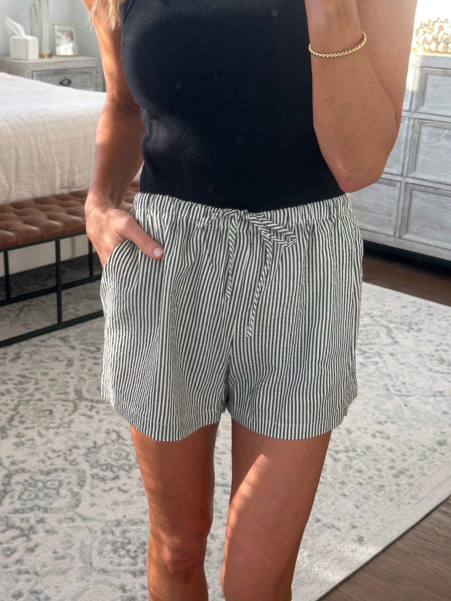 Pin Stripe Shorts- Black