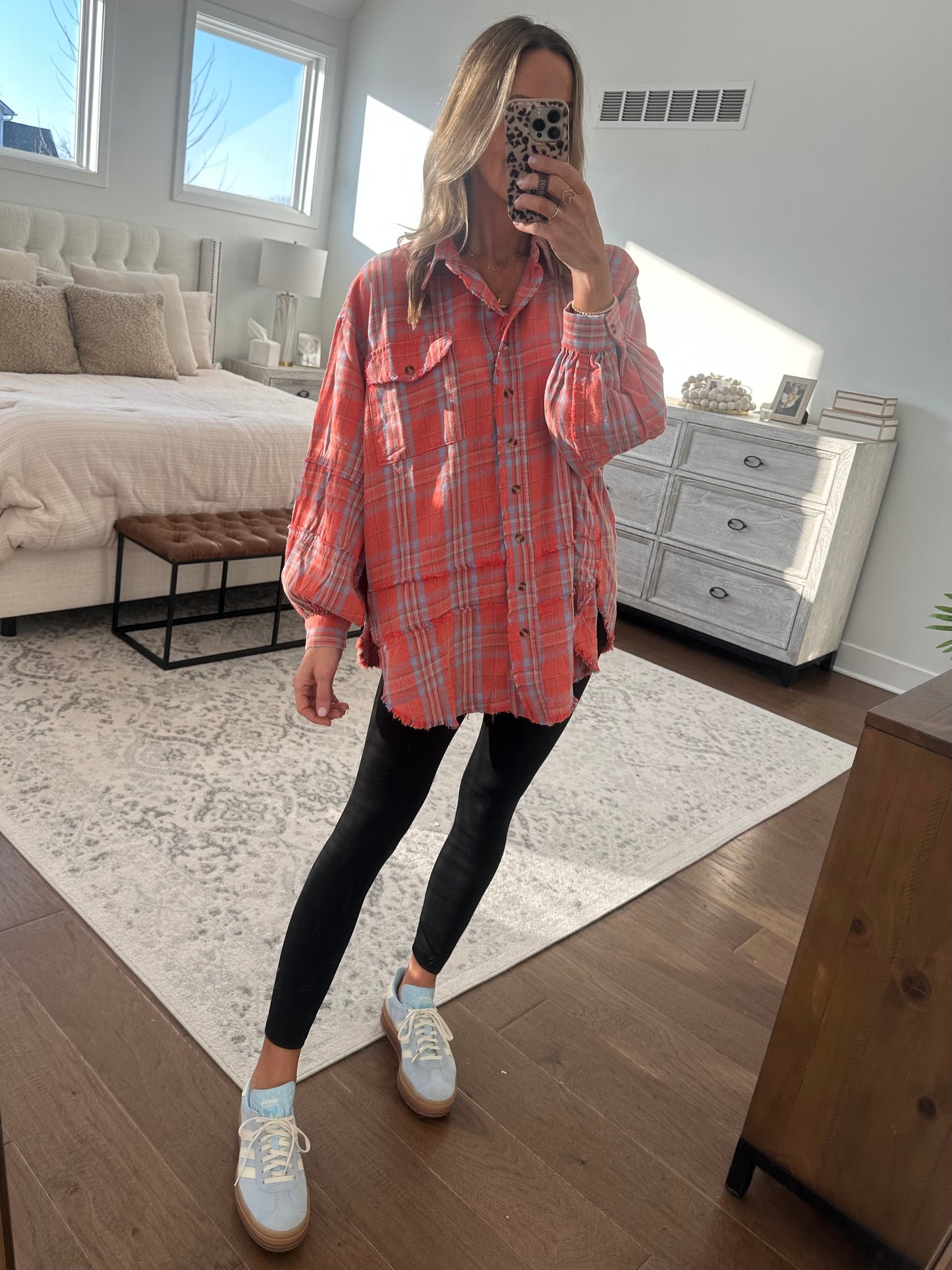 Coral Plaid Tunic