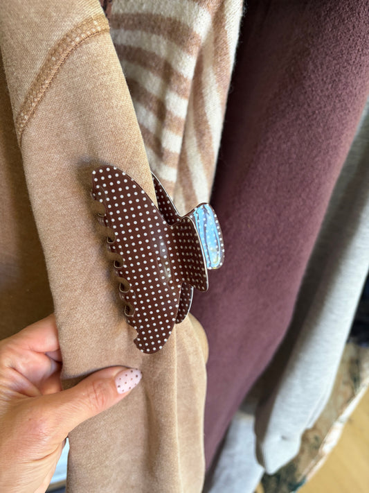 Brown Polka Dot Claw Clip