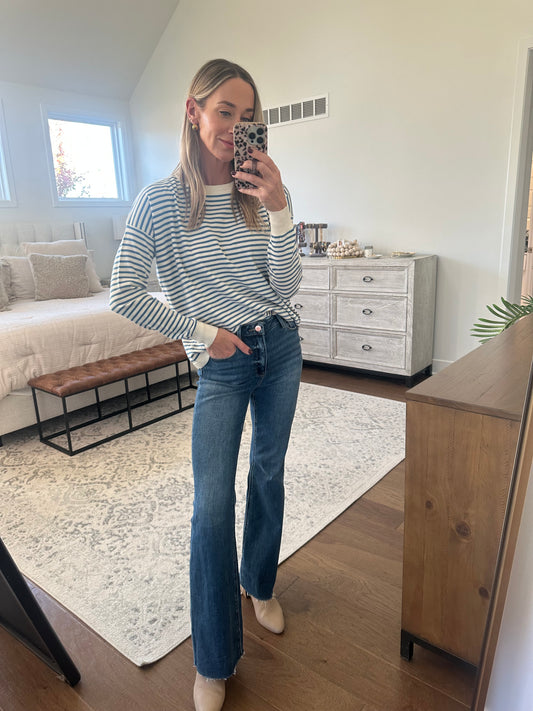 Royal/Ivory Striped Sweater