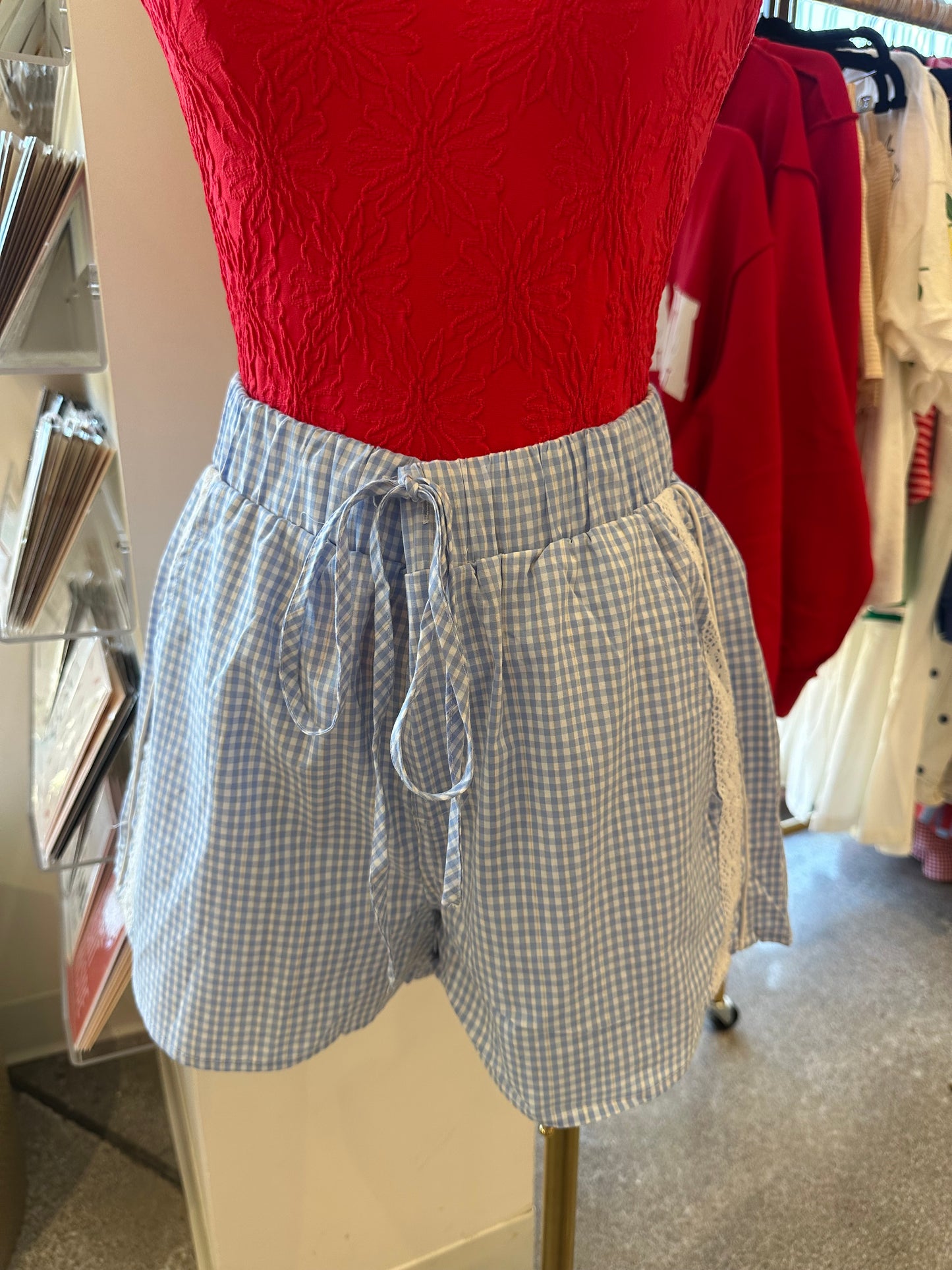 Gingham Track Shorts- Blue