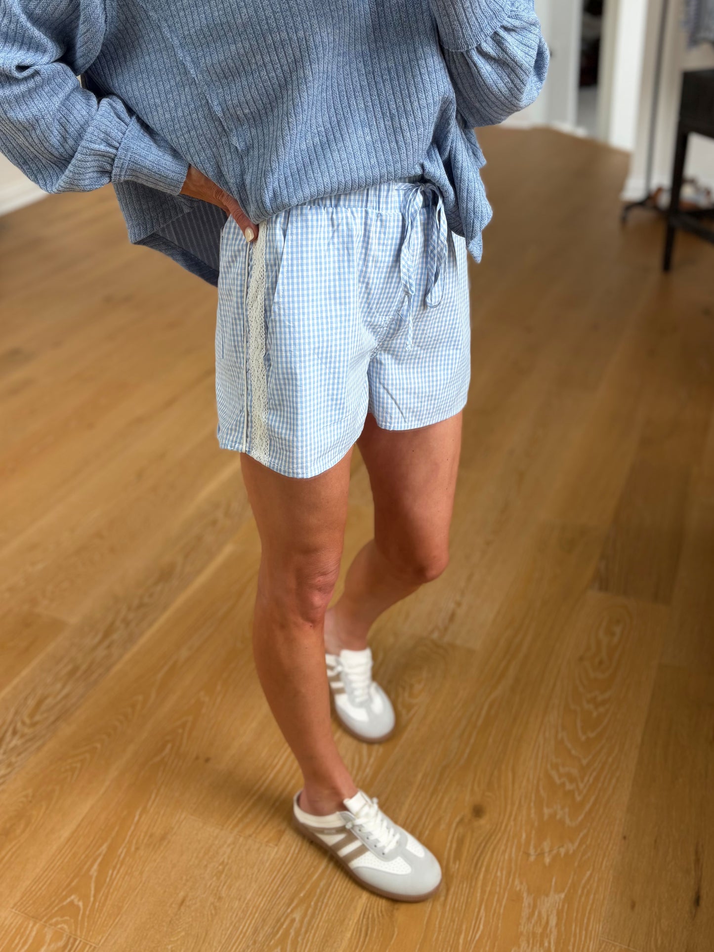 Gingham Track Shorts- Blue
