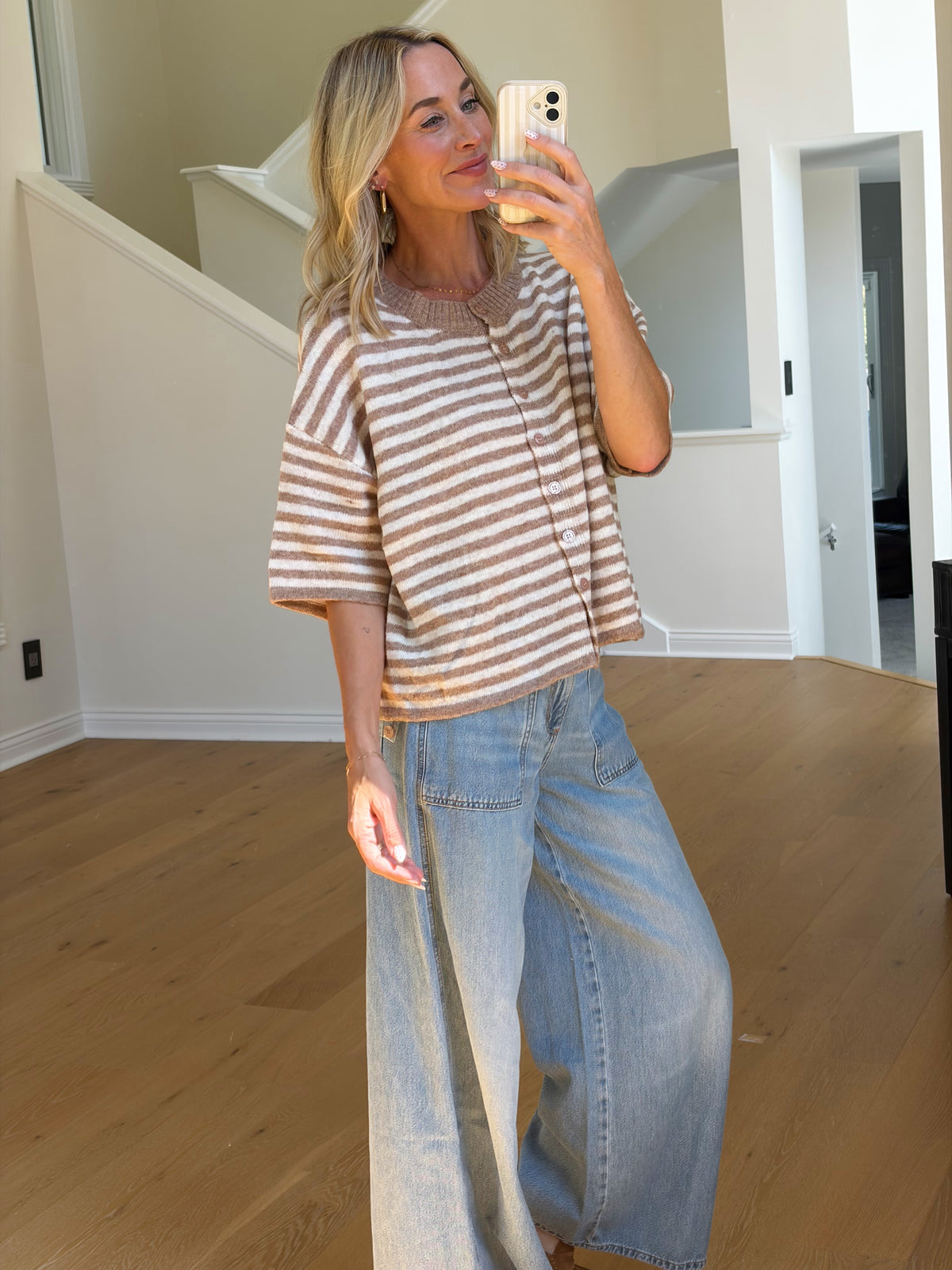 Mocha/Ivory Striped Cardi
