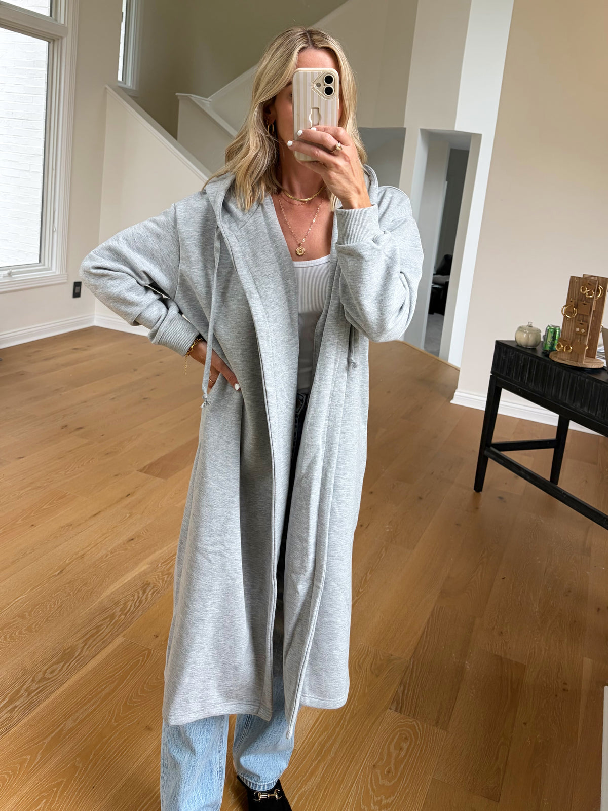 Hooded Duster- Heather Grey