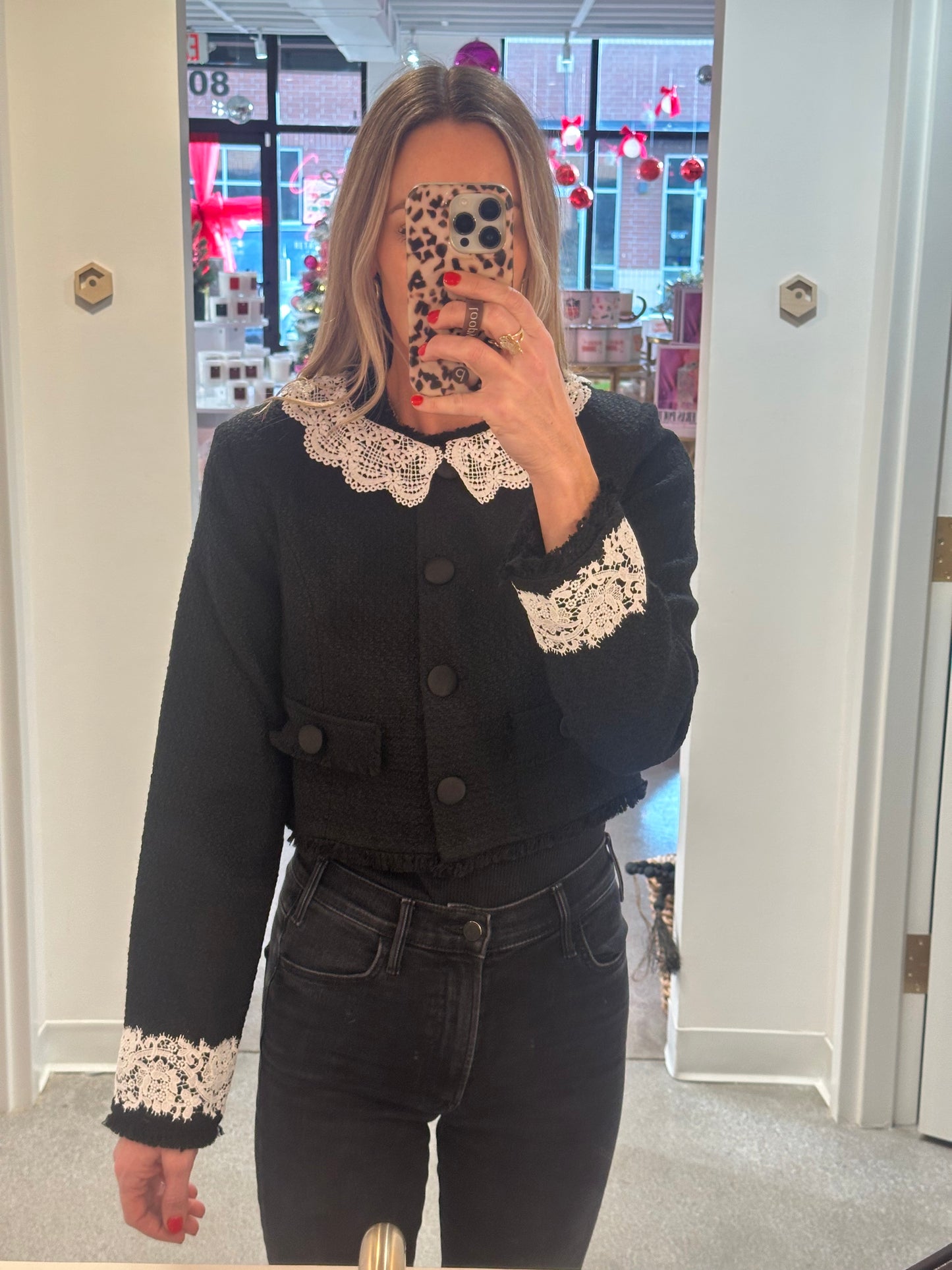 Lace Trim Tweed Jacket