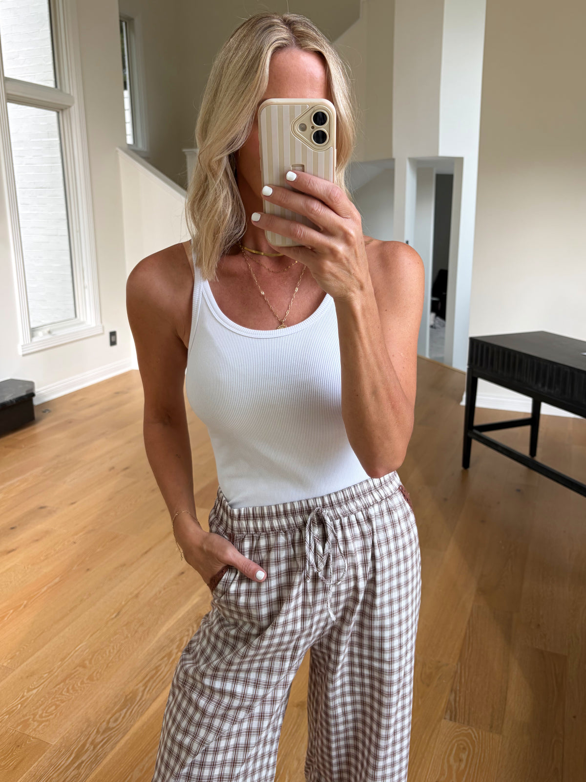Lace Trim Gingham Pants