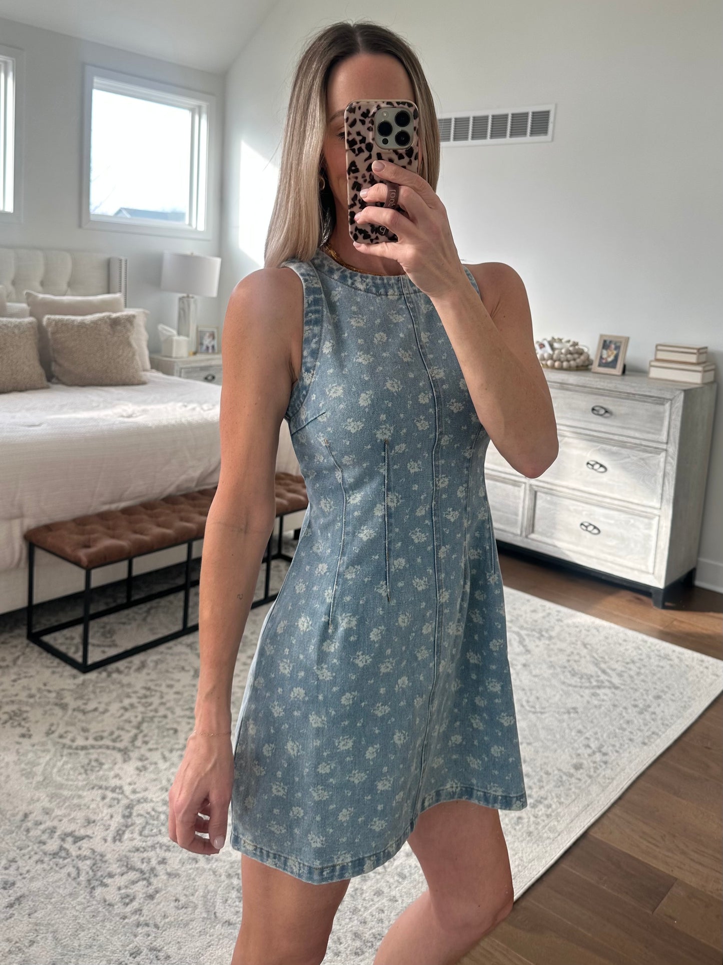 Denim Floral Print Dress