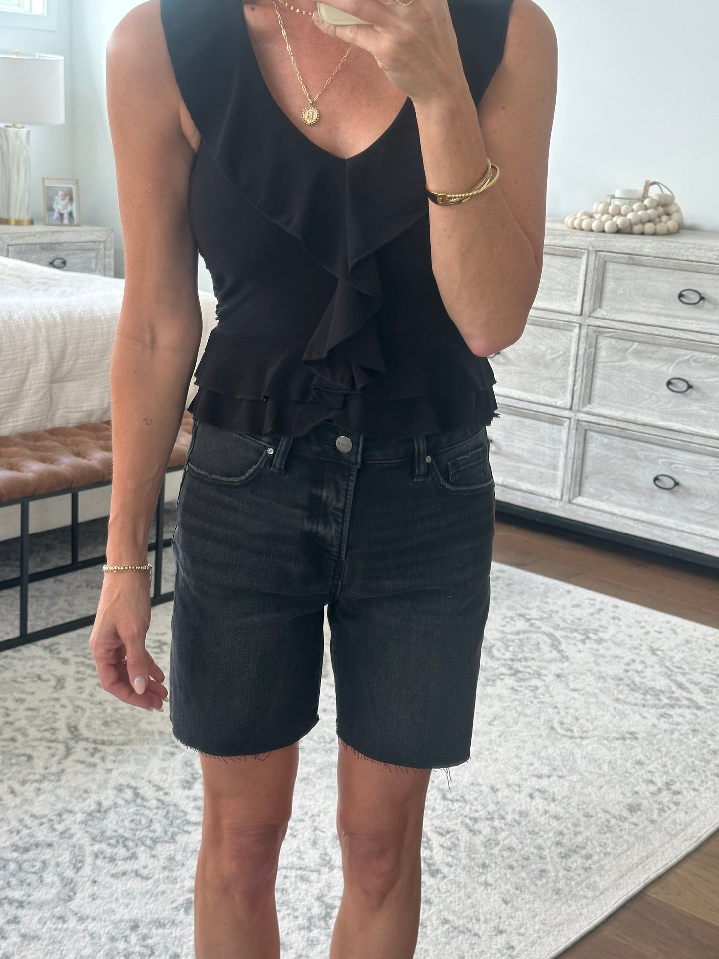 Black Raw Hem Shorts