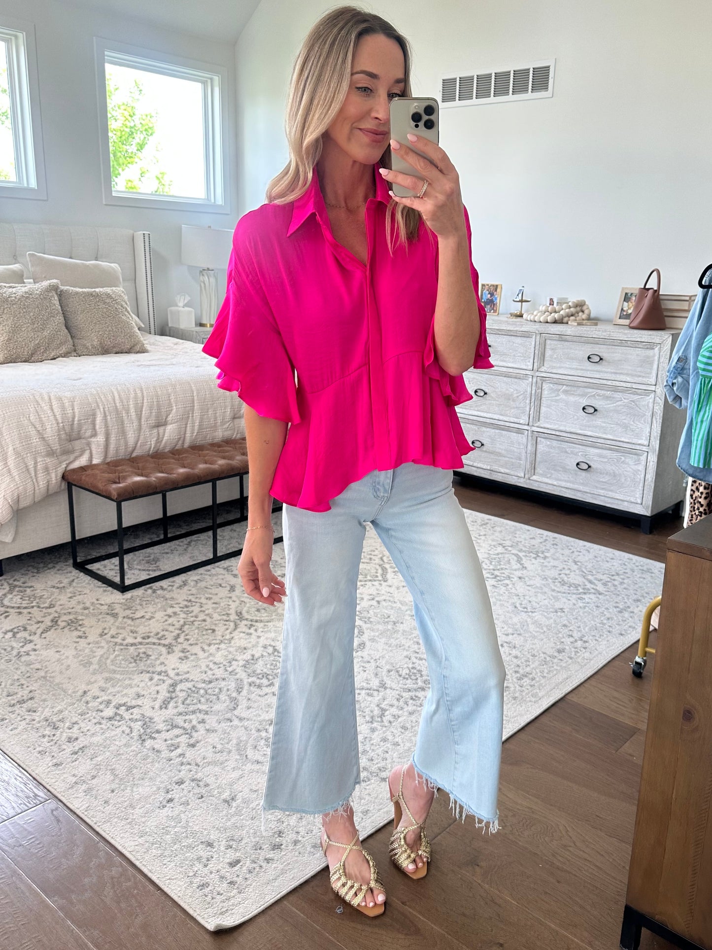 Pink Flutter Sleeve Top