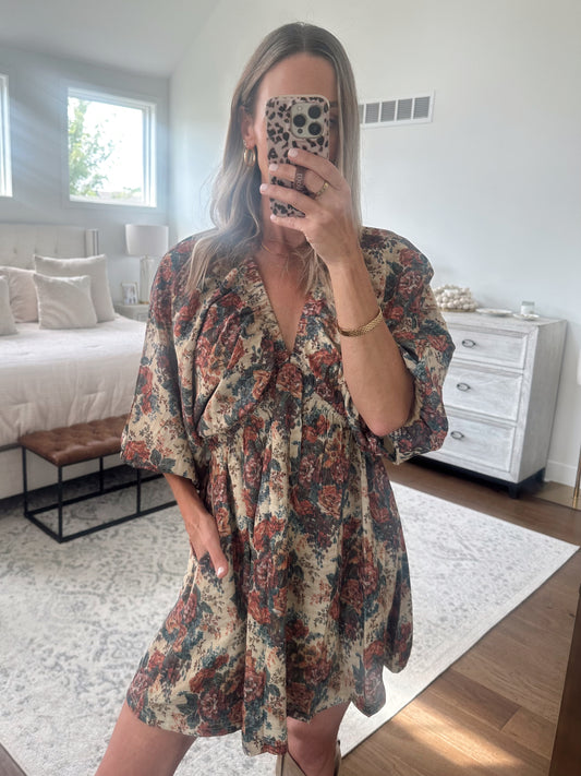 Vintage Floral Print Dress