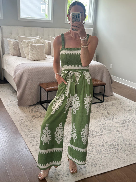 Green Printed Jumpsuit