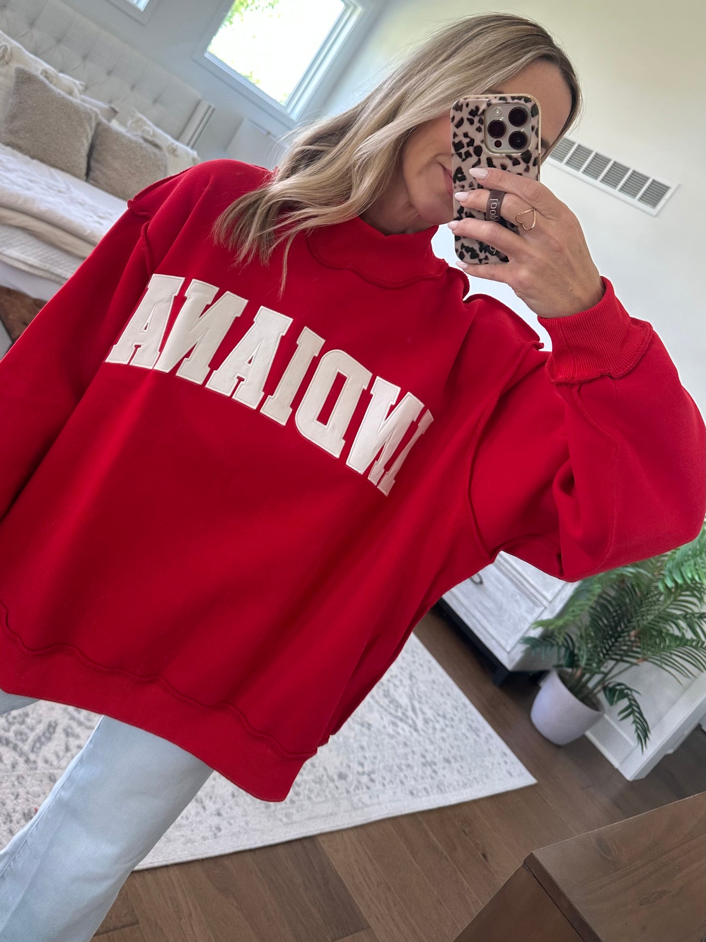 Red Indiana Mock Neck Sweatshirt
