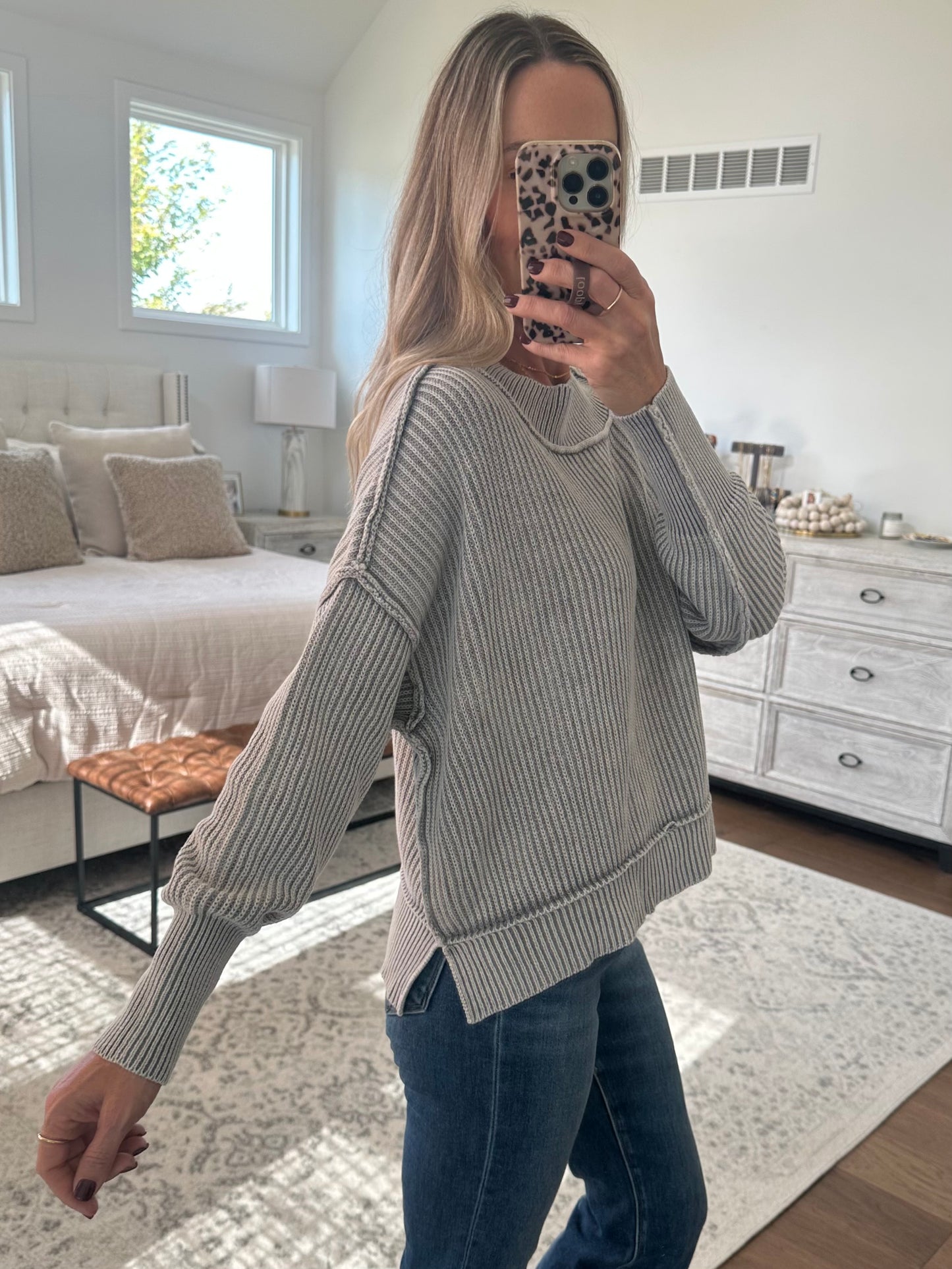 Oversized Cropped Sweater- Sleet