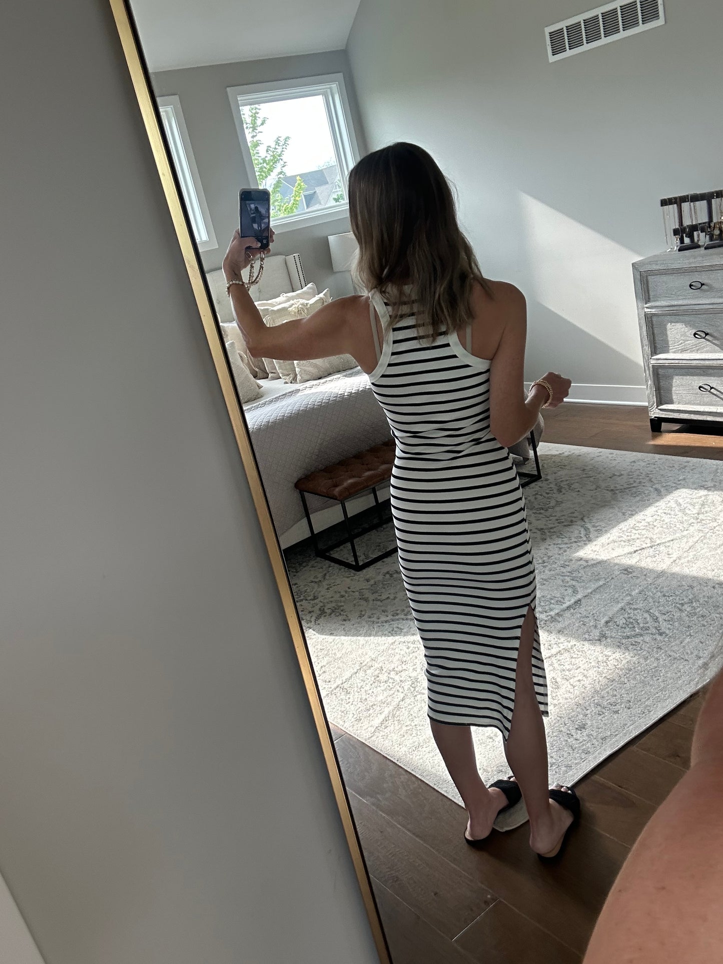 Stretchy Striped Midi- Black
