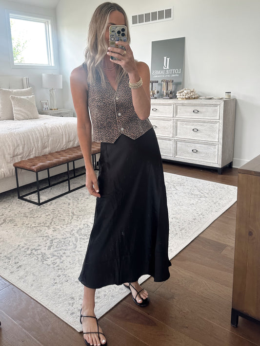 Satin Midi Skirt- Black