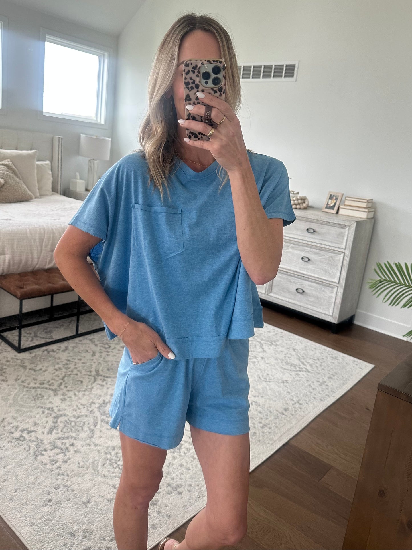 Baby Blue Pocket Top &  Shorts Set