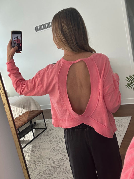 Pink Open Back Long Sleeve