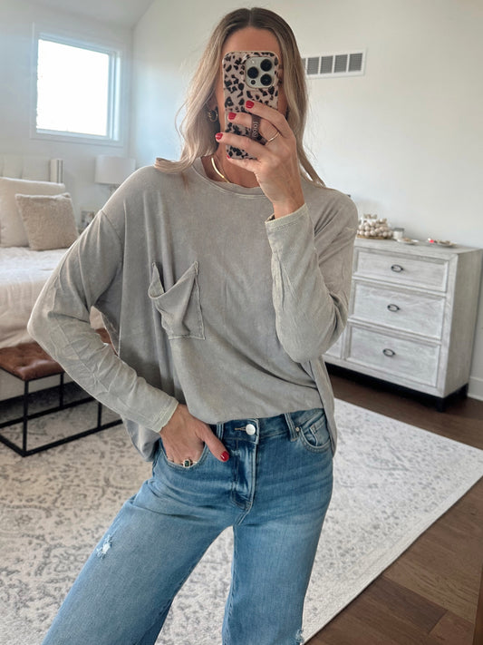 Long Sleeve Pocket Tee- Sleet Grey