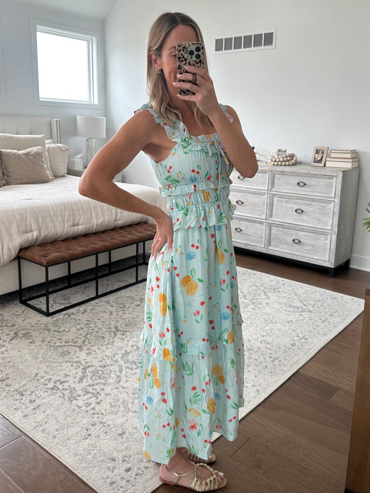 Tropical Ruffle Maxi Dress