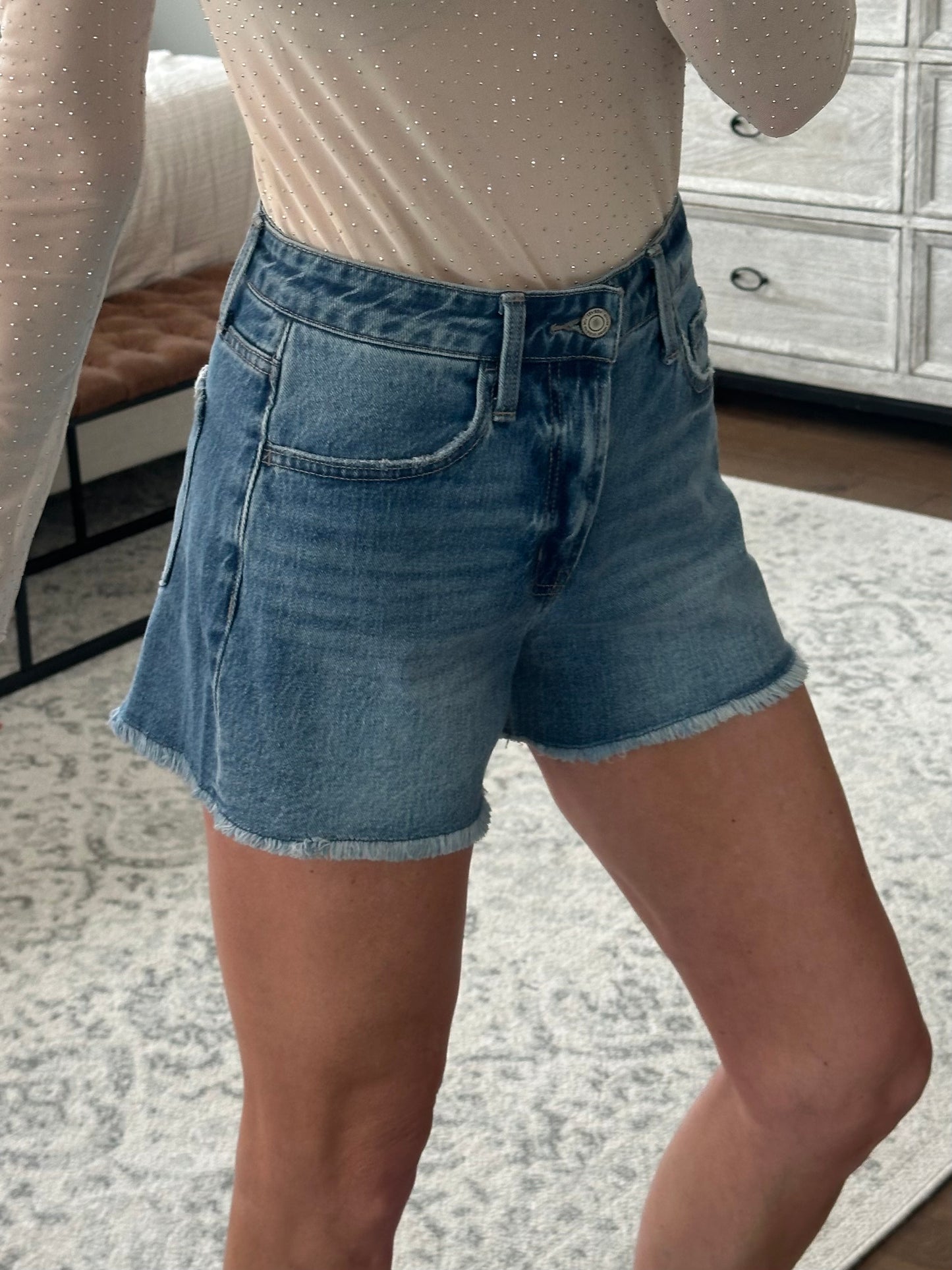 Medium Wash High Rise Shorts