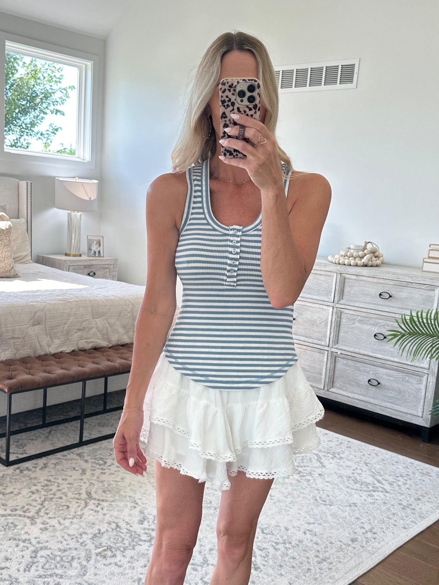 Knit Tank- Blue/White