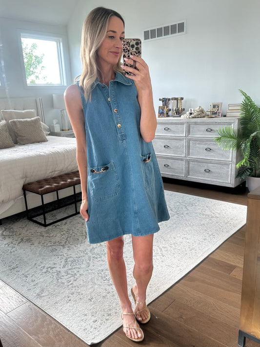 Sleeveless Denim Buckle Dress