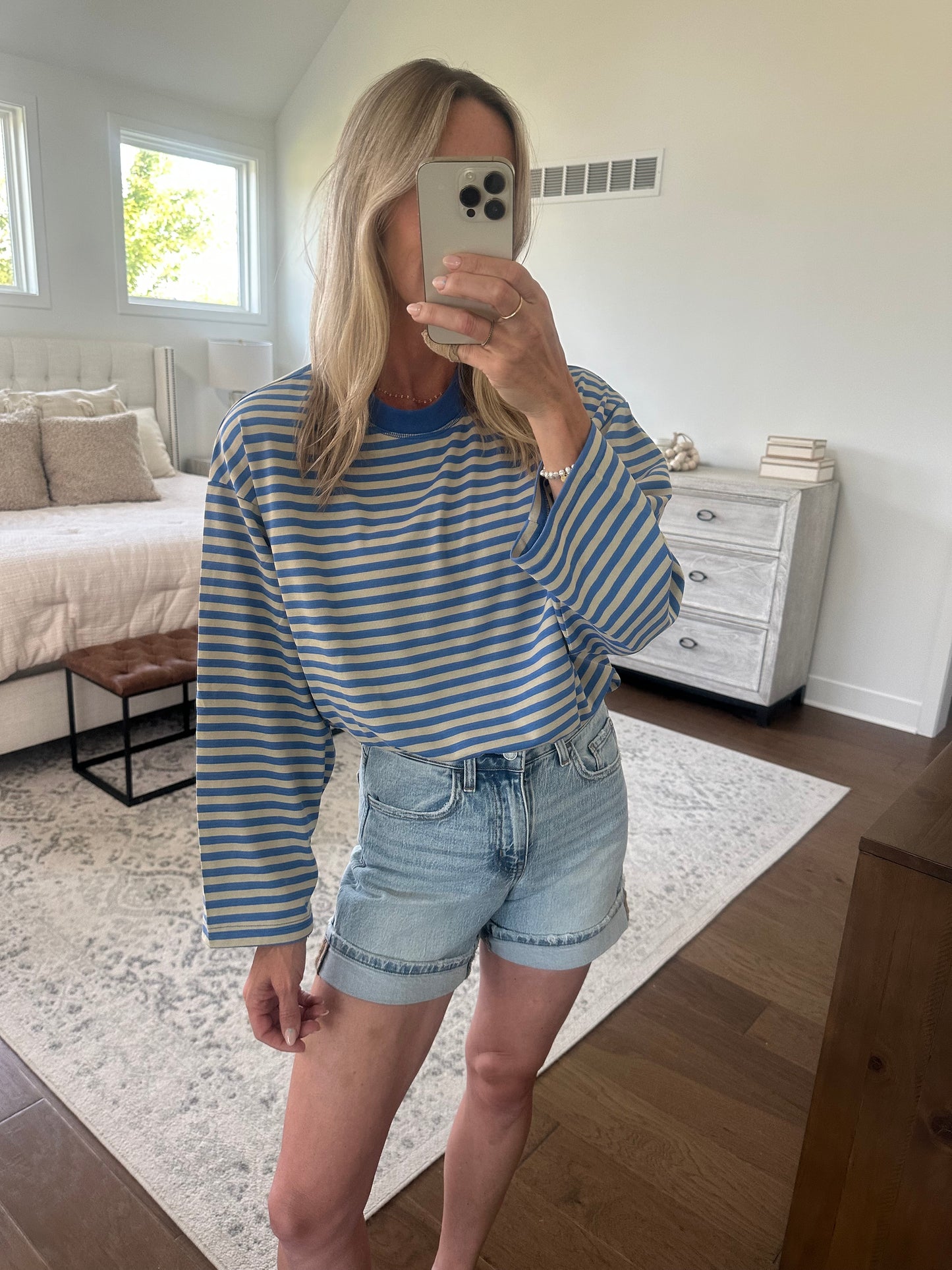 Oversized Striped 3/4the Sleeve Tee