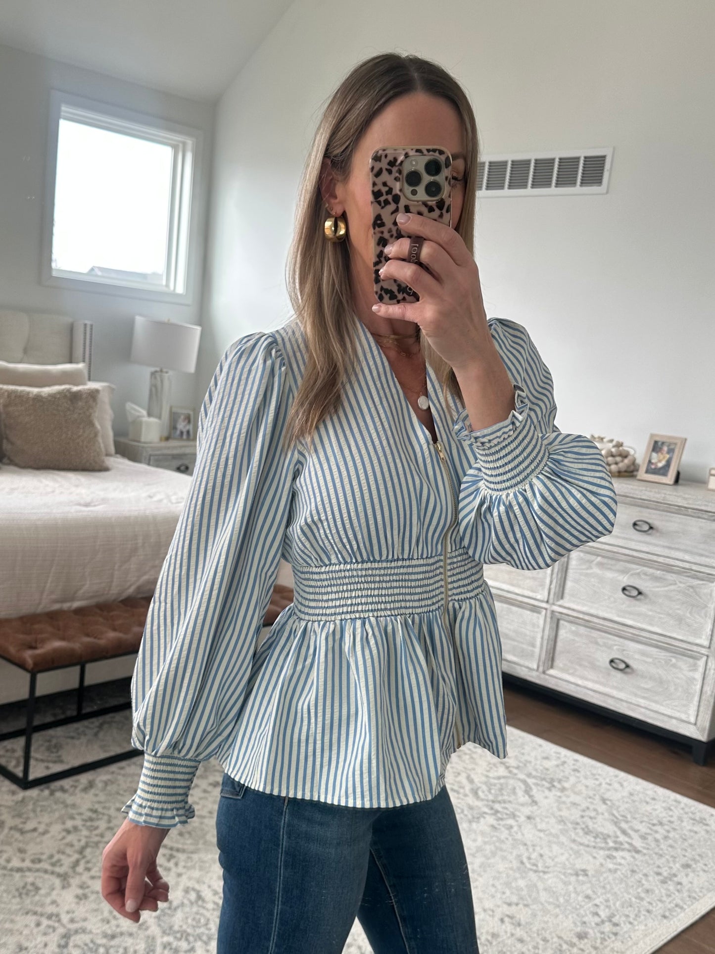 Striped Zip Blouse- Blue