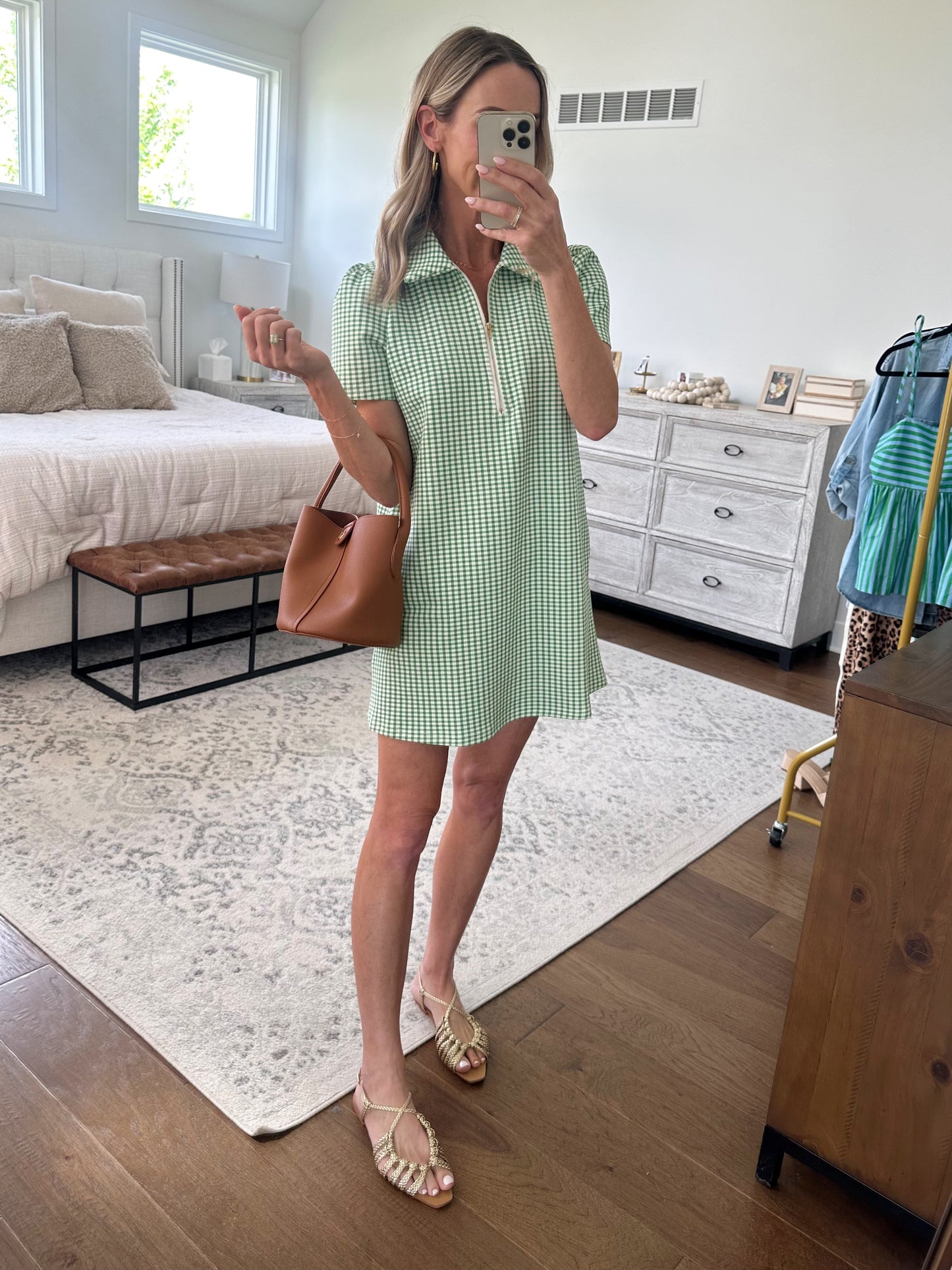 Green Gingham Shift Dress