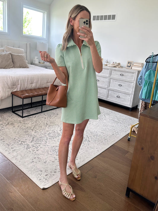 Green Gingham Shift Dress