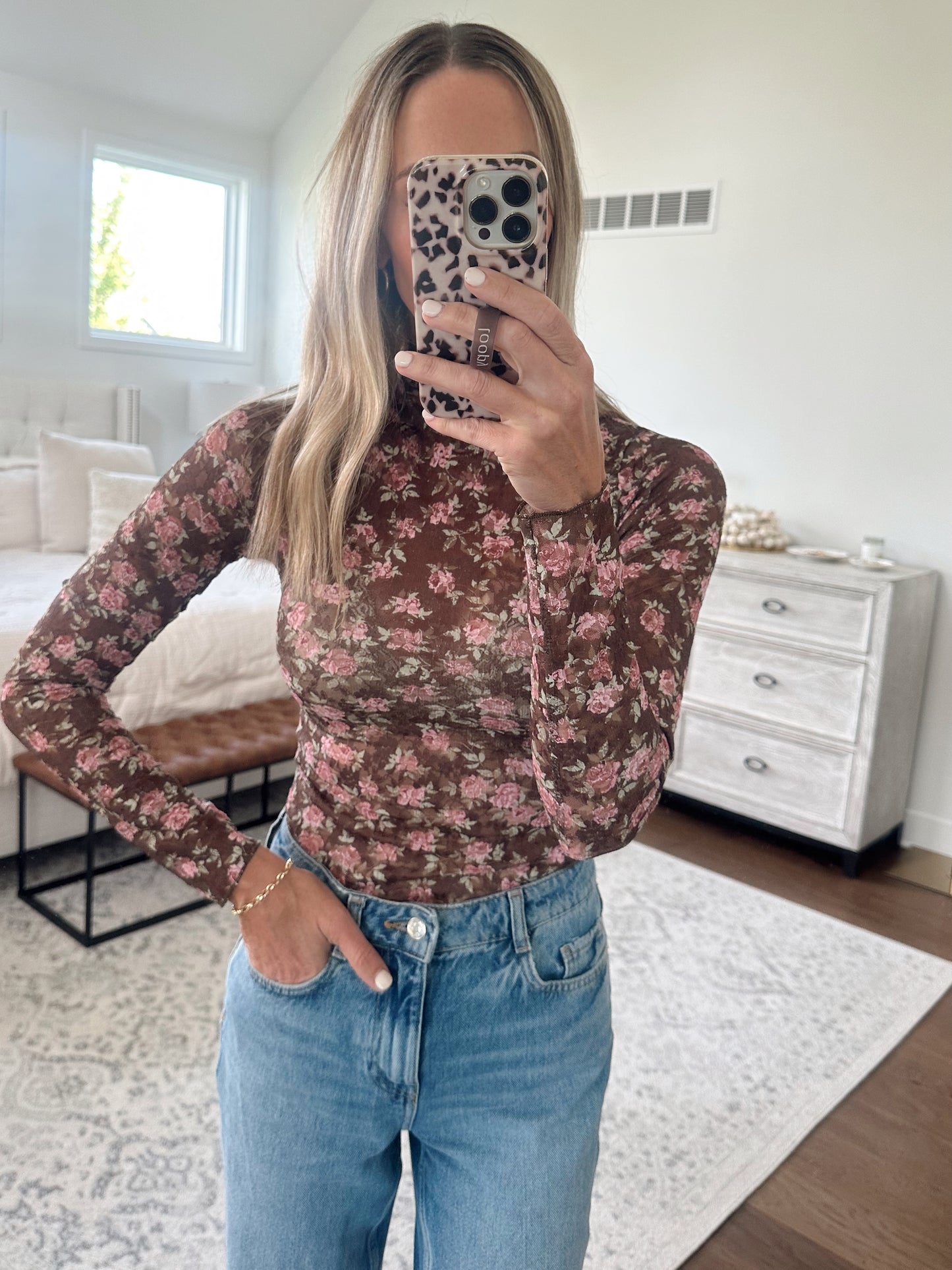Brown Floral Lace Top