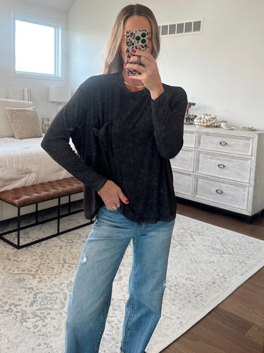 Long Sleeve Pocket Tee- Ash Black