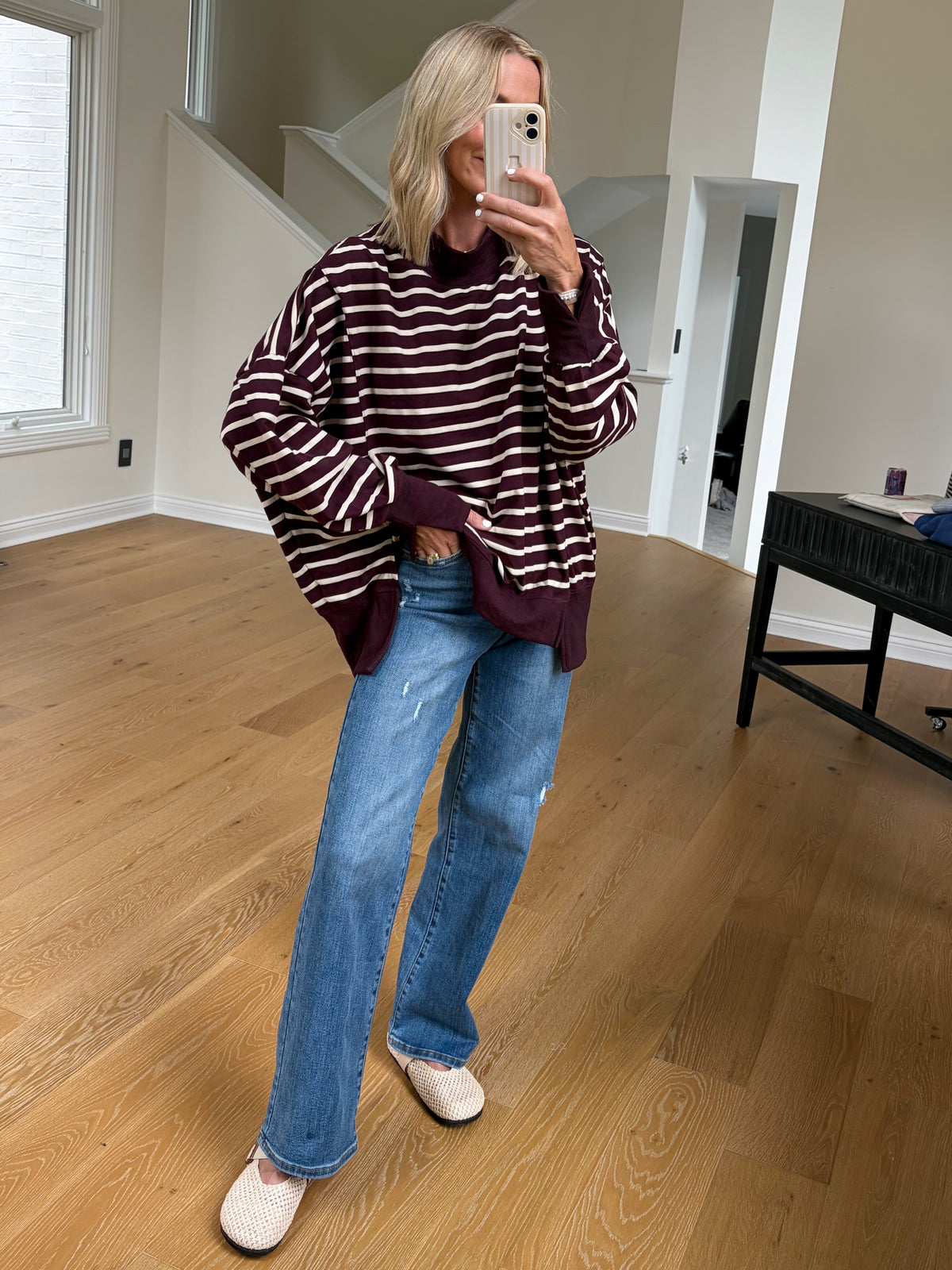 Plum Striped Mock Neck