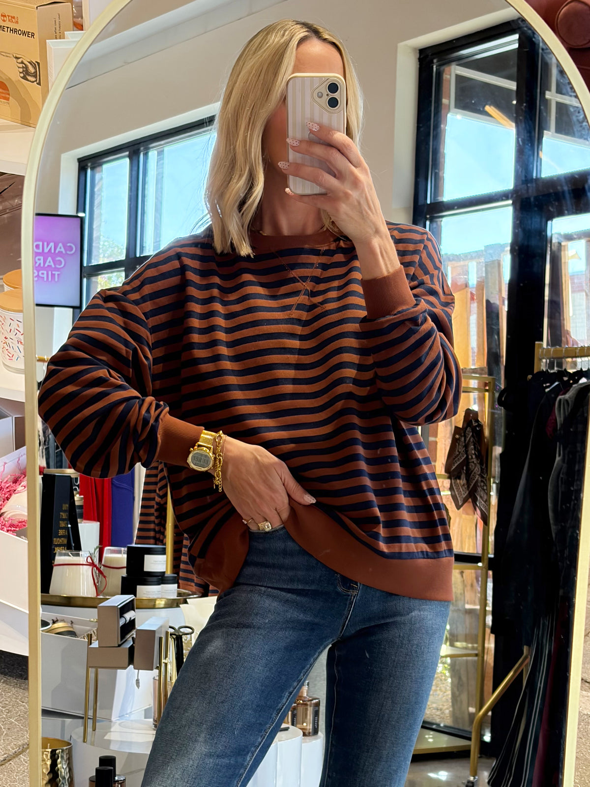 Rust/Navy Striped Top